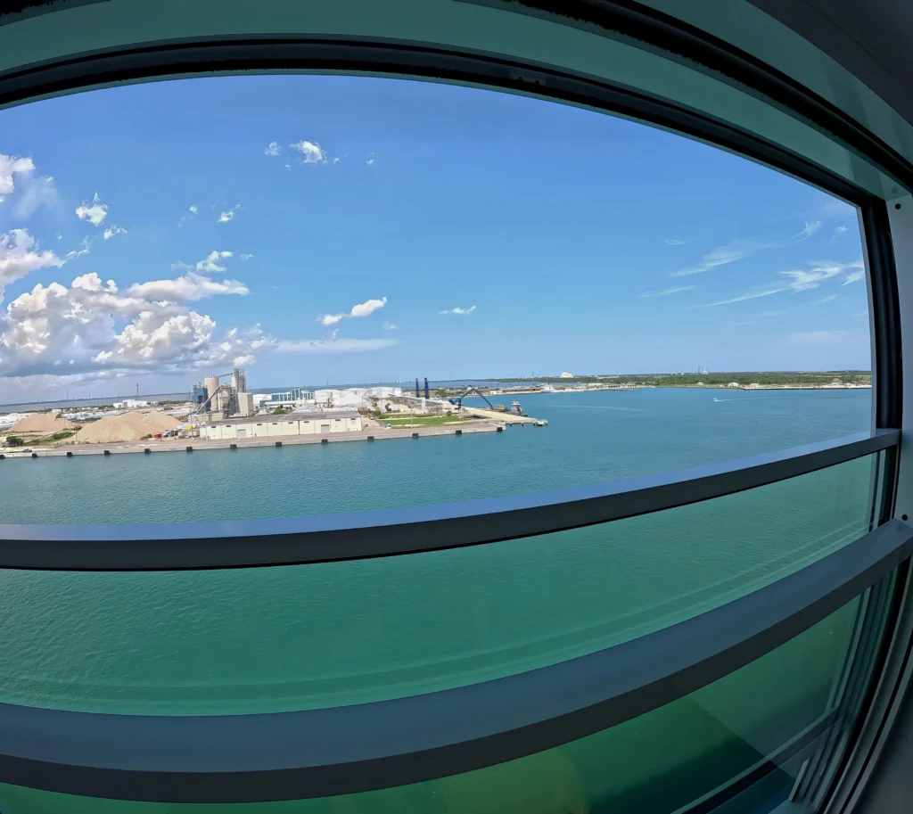 The infinite balcony window lowered in the cabin on Star of the Seas