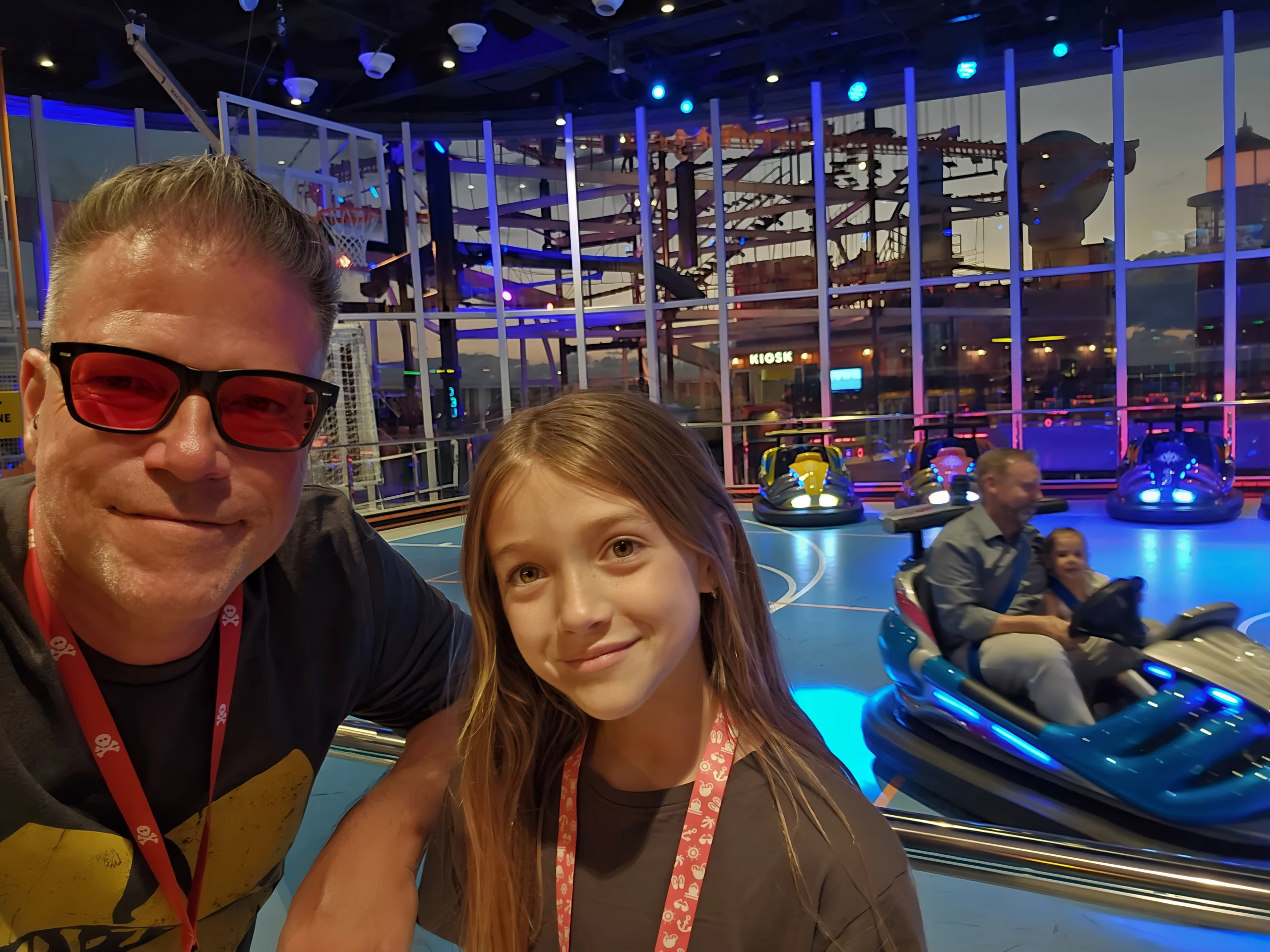 A father and daughter on the bumper cars on MSC World America