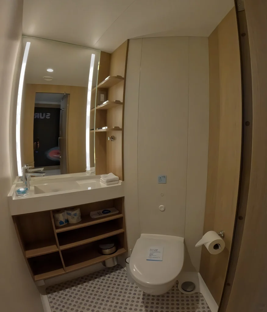 The split bathroom in the Infinite Family Balcony cabin on Star of the Seas