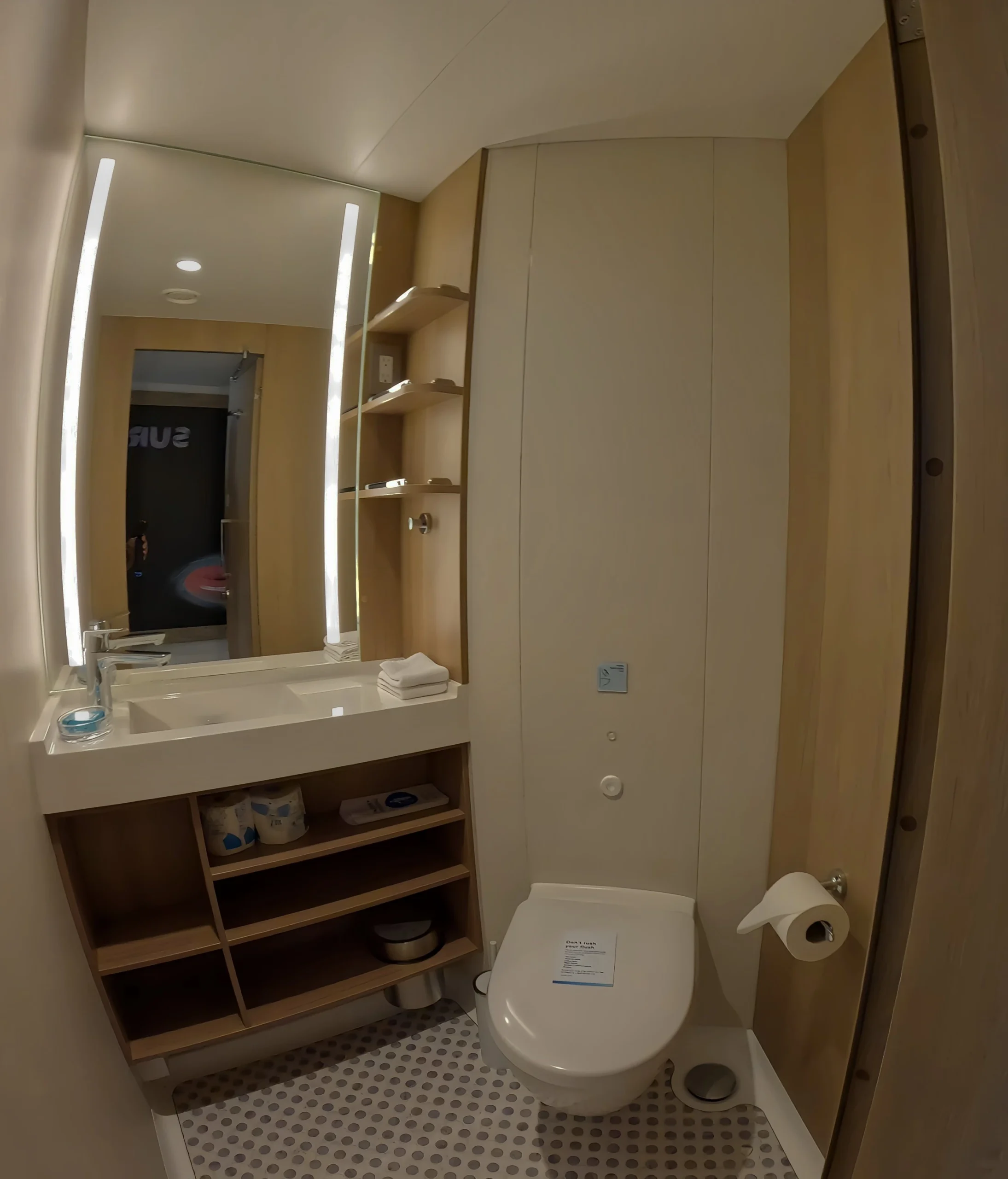 Split bathroom layout in Infinite Family Balcony, Star of the Seas