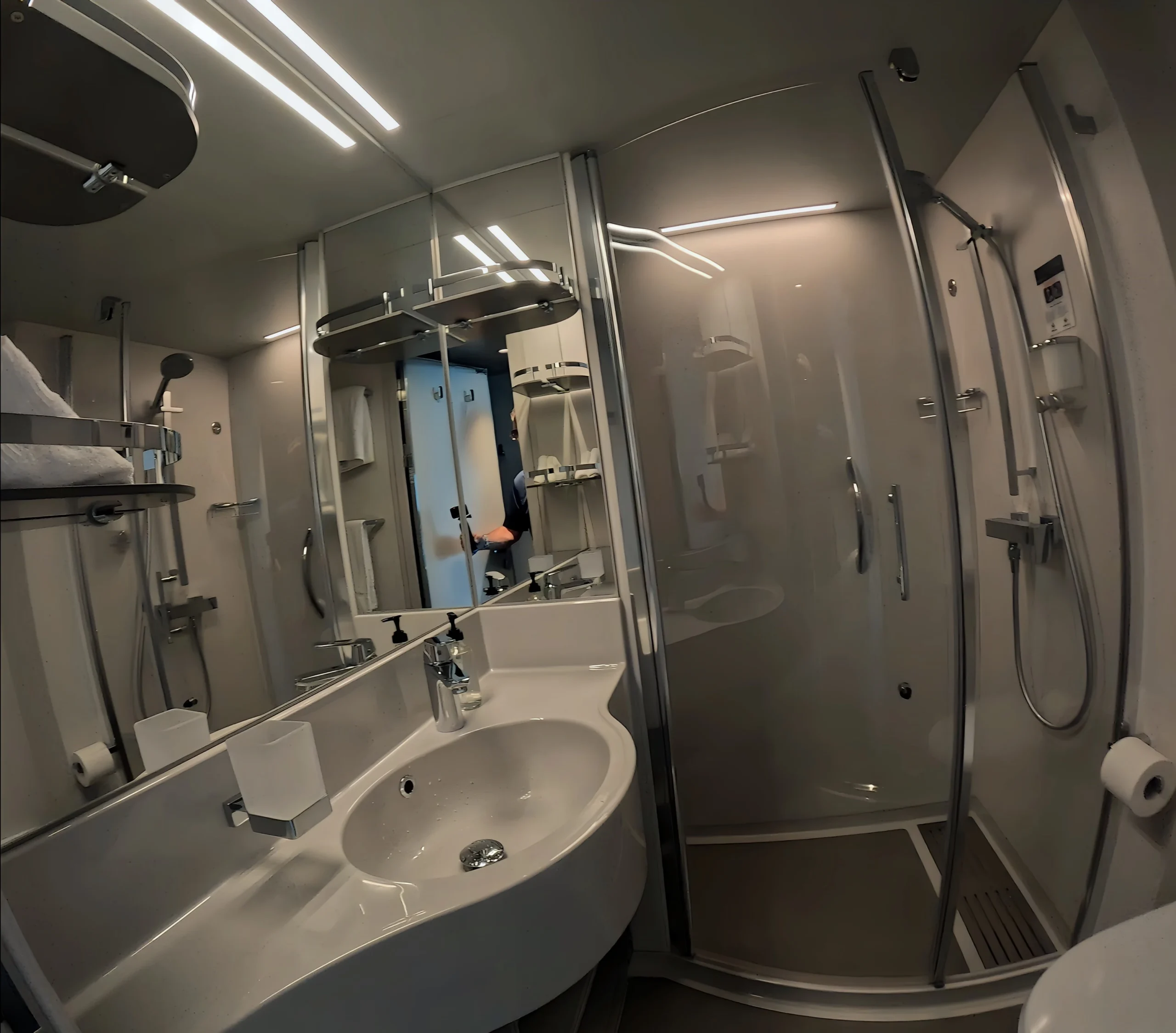 Infinite Ocean View Stateroom bathroom on MSC World America