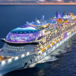 Aerial evening view of Star of the Seas cruise ship