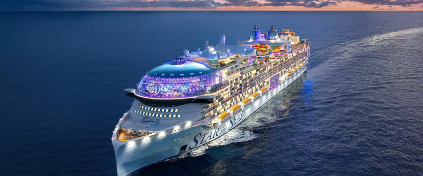 Aerial evening view of Star of the Seas cruise ship