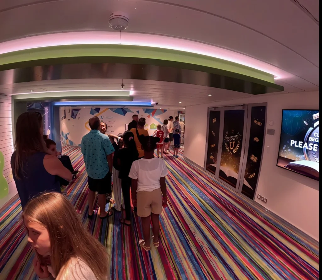Guests lined up outside Adventure Ocean on Utopia of the Seas