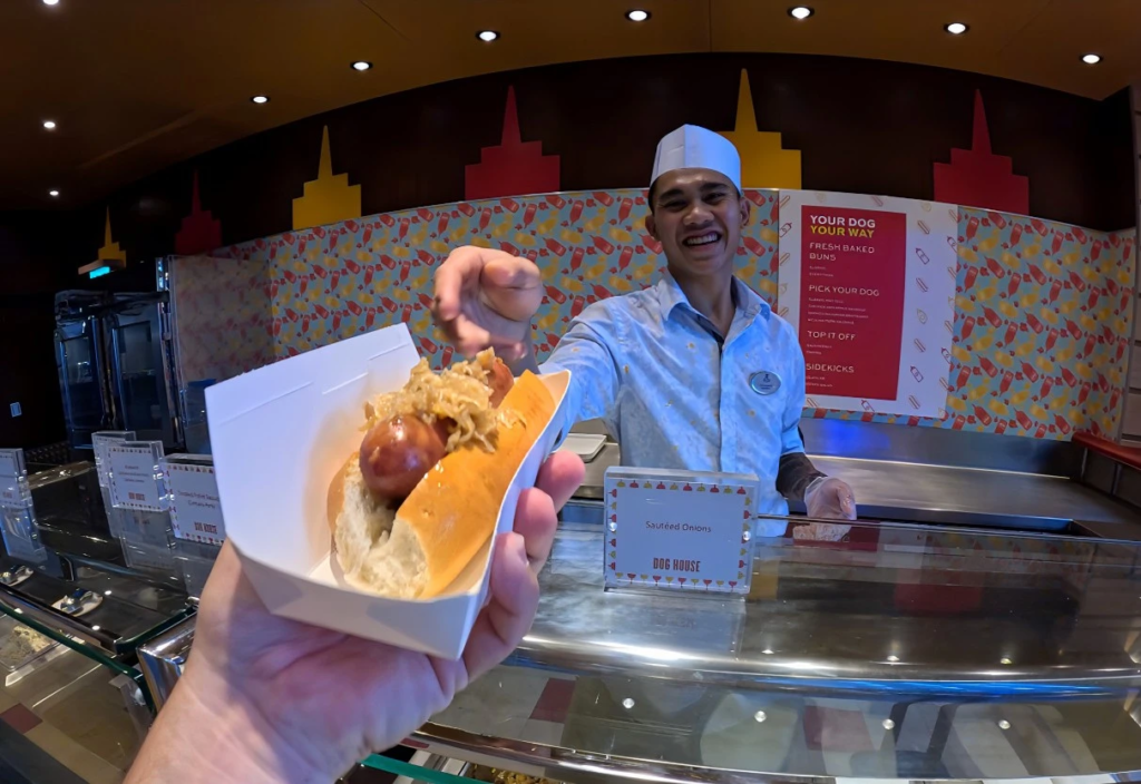 Hot dogs and brats at the Boardwalk Dog House on Utopia of the Seas