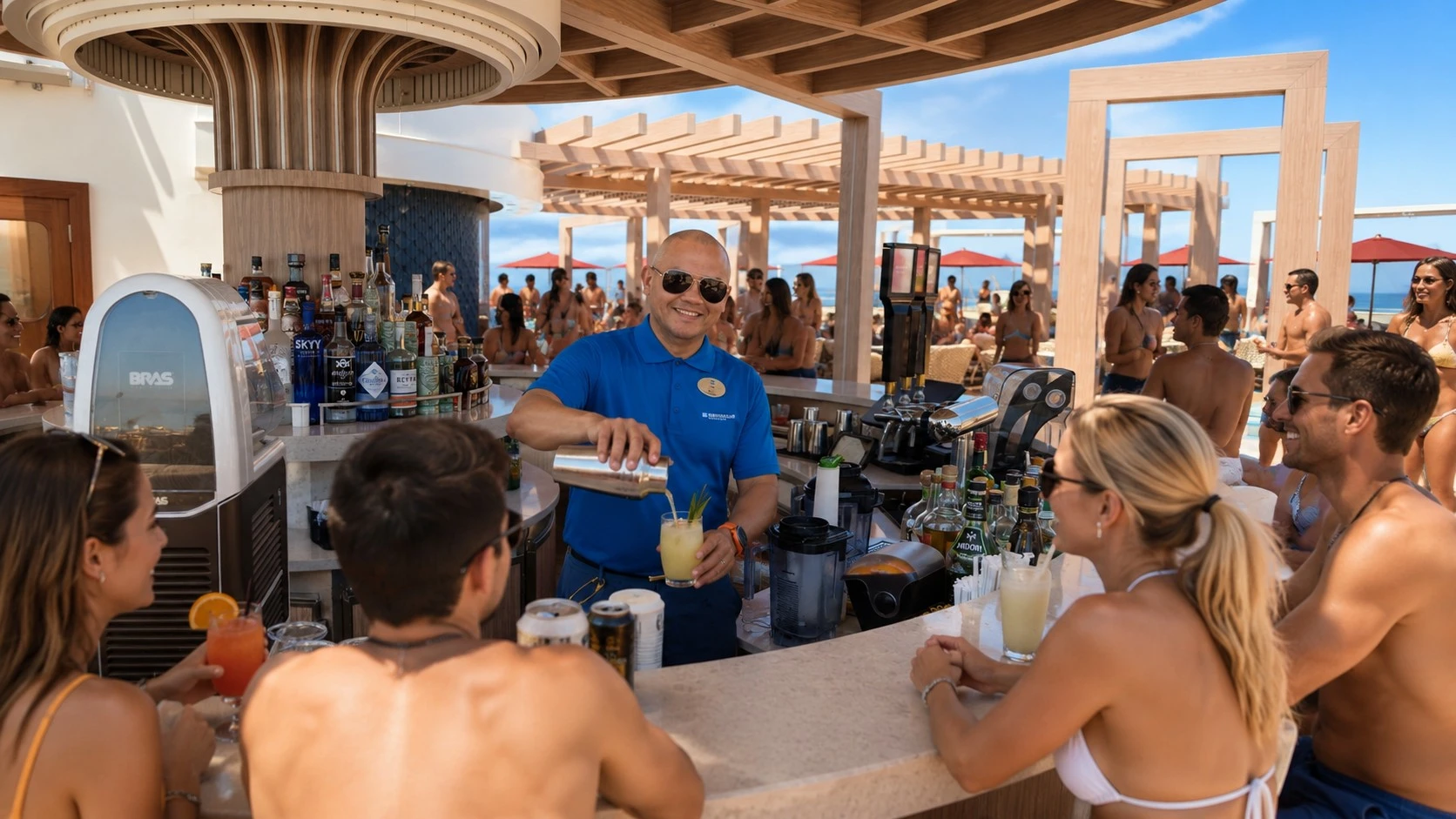 Curly in action at Vibe Beach Club Norwegian Luna