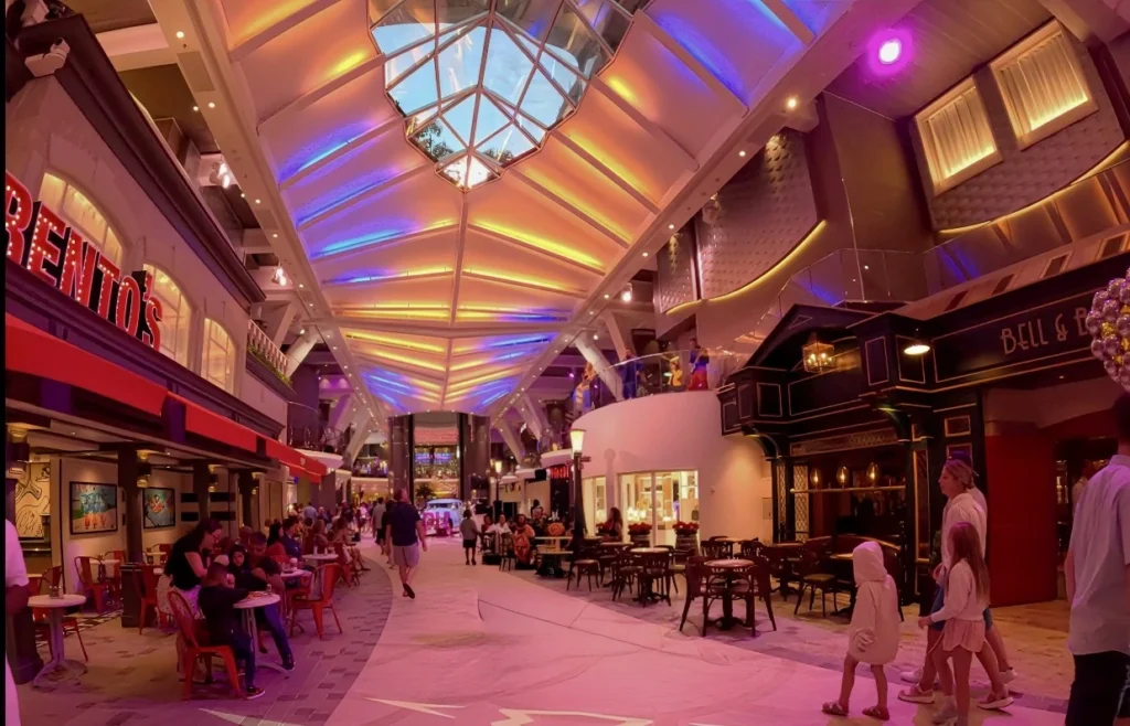 The Royal Promenade indoor main street on Utopia of the Seas