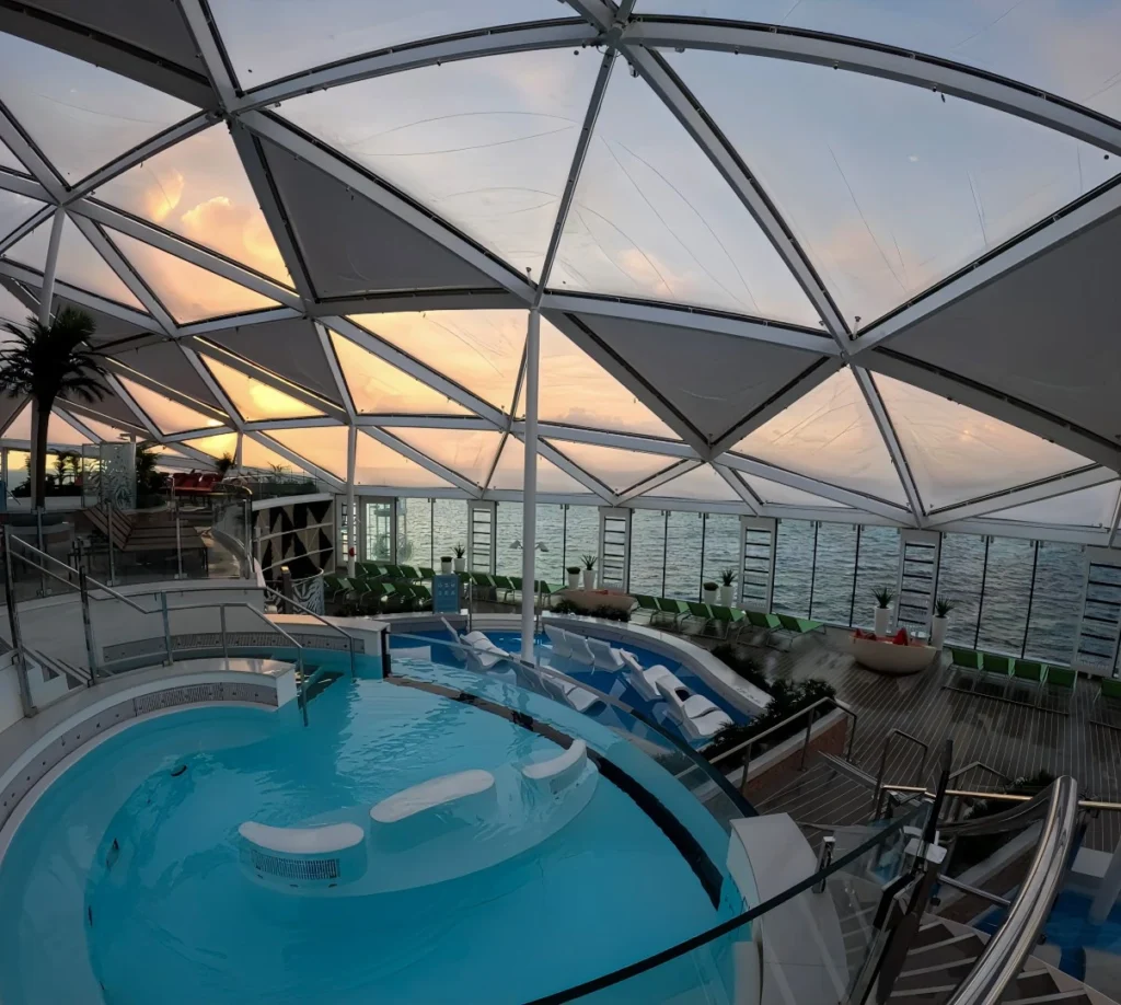 Quiet pools inside the Solarium on Utopia of the Seas