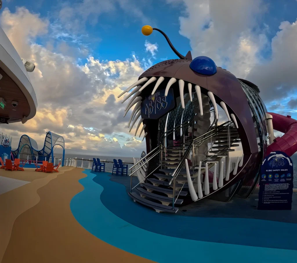 The anglerfish entrance to the Ultimate Abyss slide on Utopia of the Seas